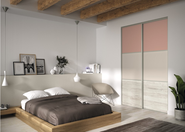 Porte Alto 
Rose Antique, Gris Cachemire et Pin Nordique - Profil Sigma Laqué Gris .